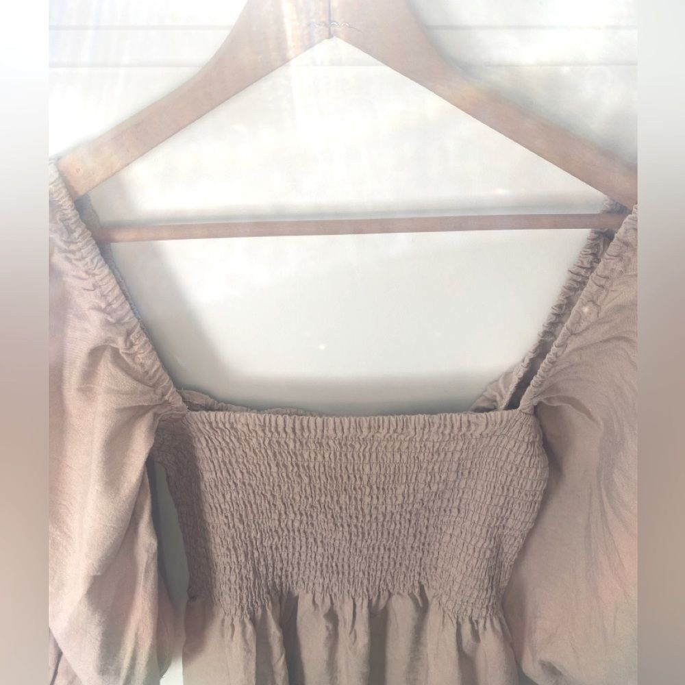 Anthropologie x Kourt Portia Smocked Linen Dress M Milkmaid Cottagecore Coquette - Picture 4 of 11